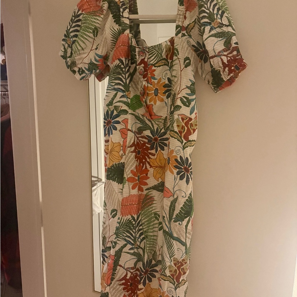 FARM Rio Floral Puff-Sleeve Midi Dress in Multi - Picture 3 of 3